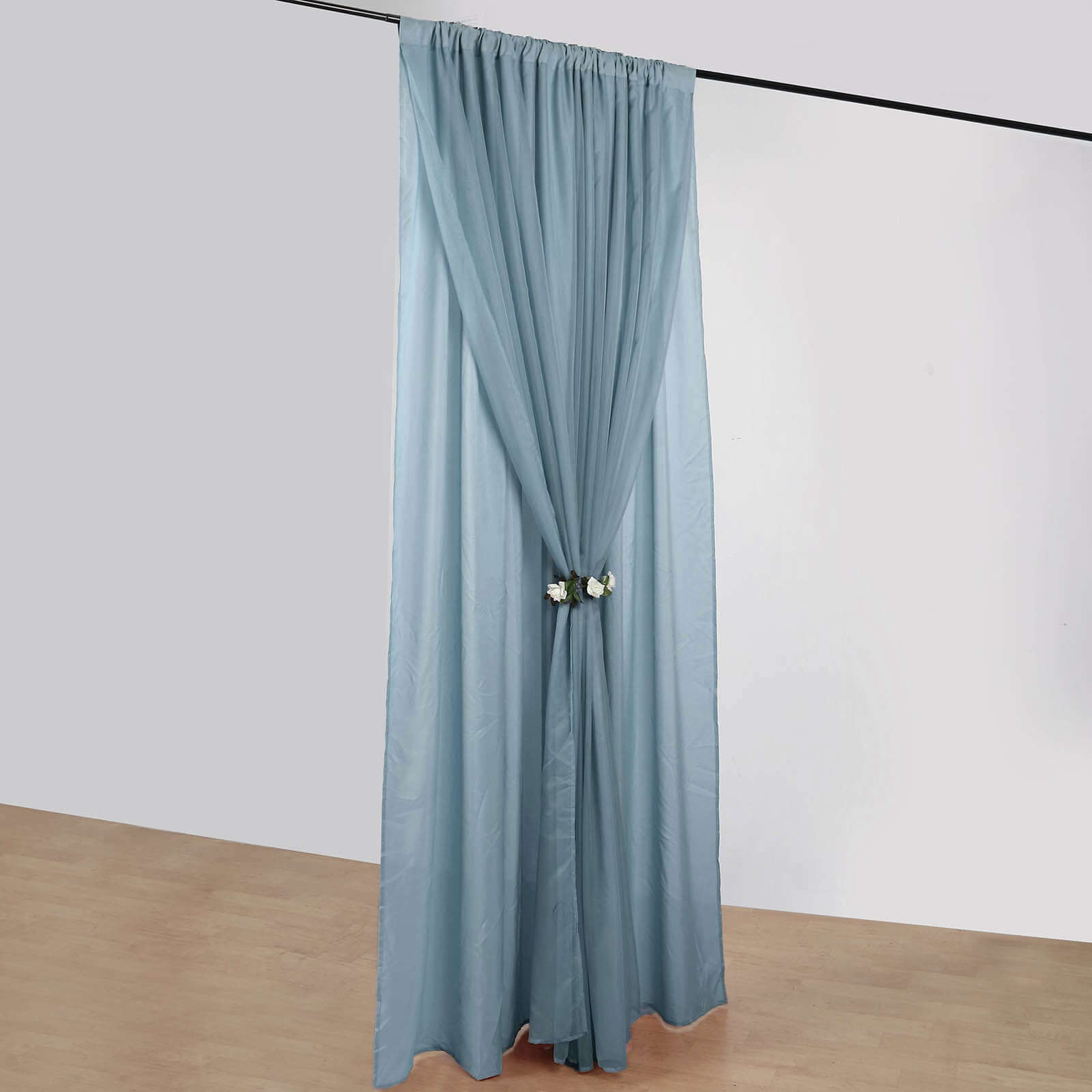 10ftx10ft Dusty Blue Dual - Layer Chiffon Polyester Event Curtain Drapes with Rod Pockets