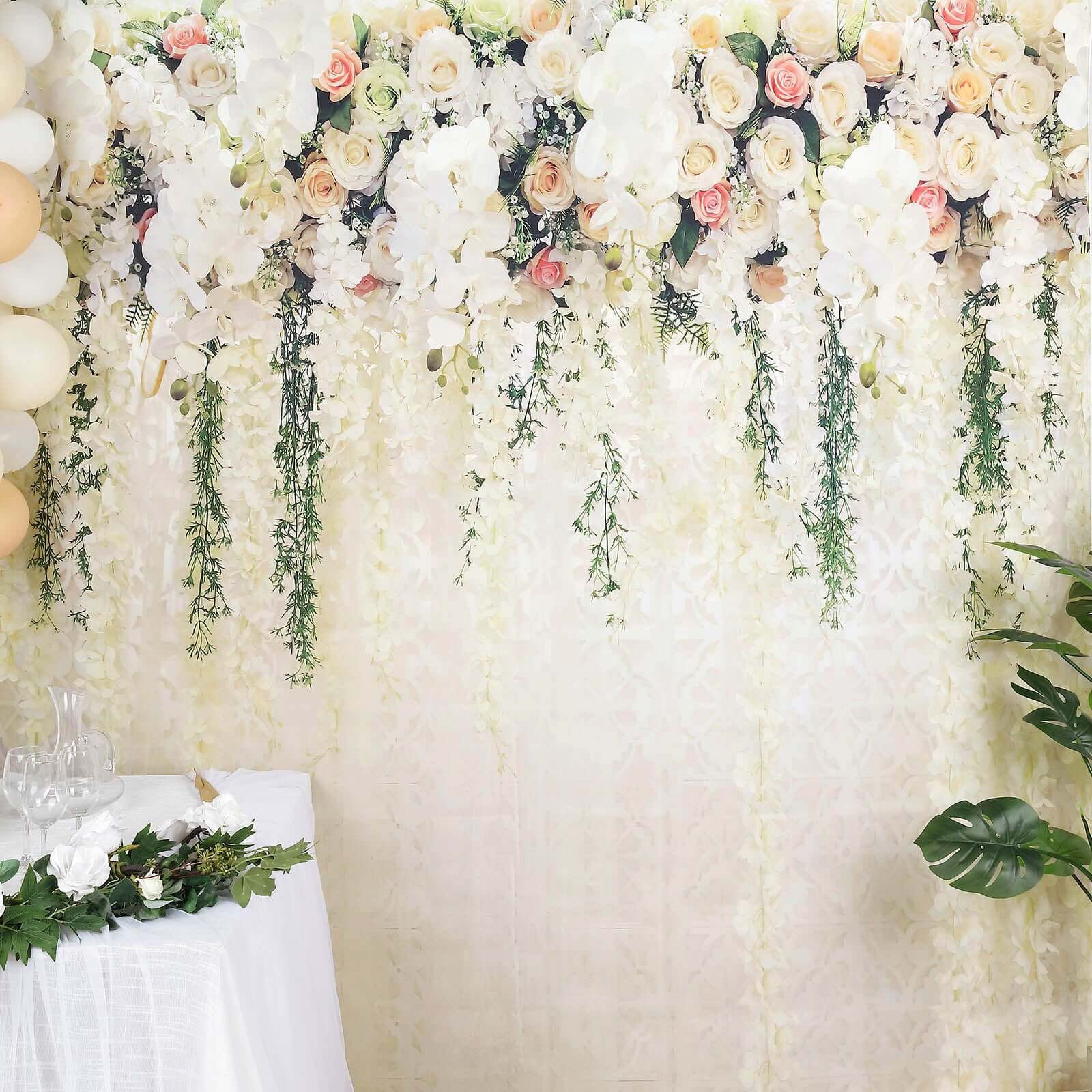 8ft x 8ft Lightweight Vinyl Photography Backdrop with White Rose and Floral Print