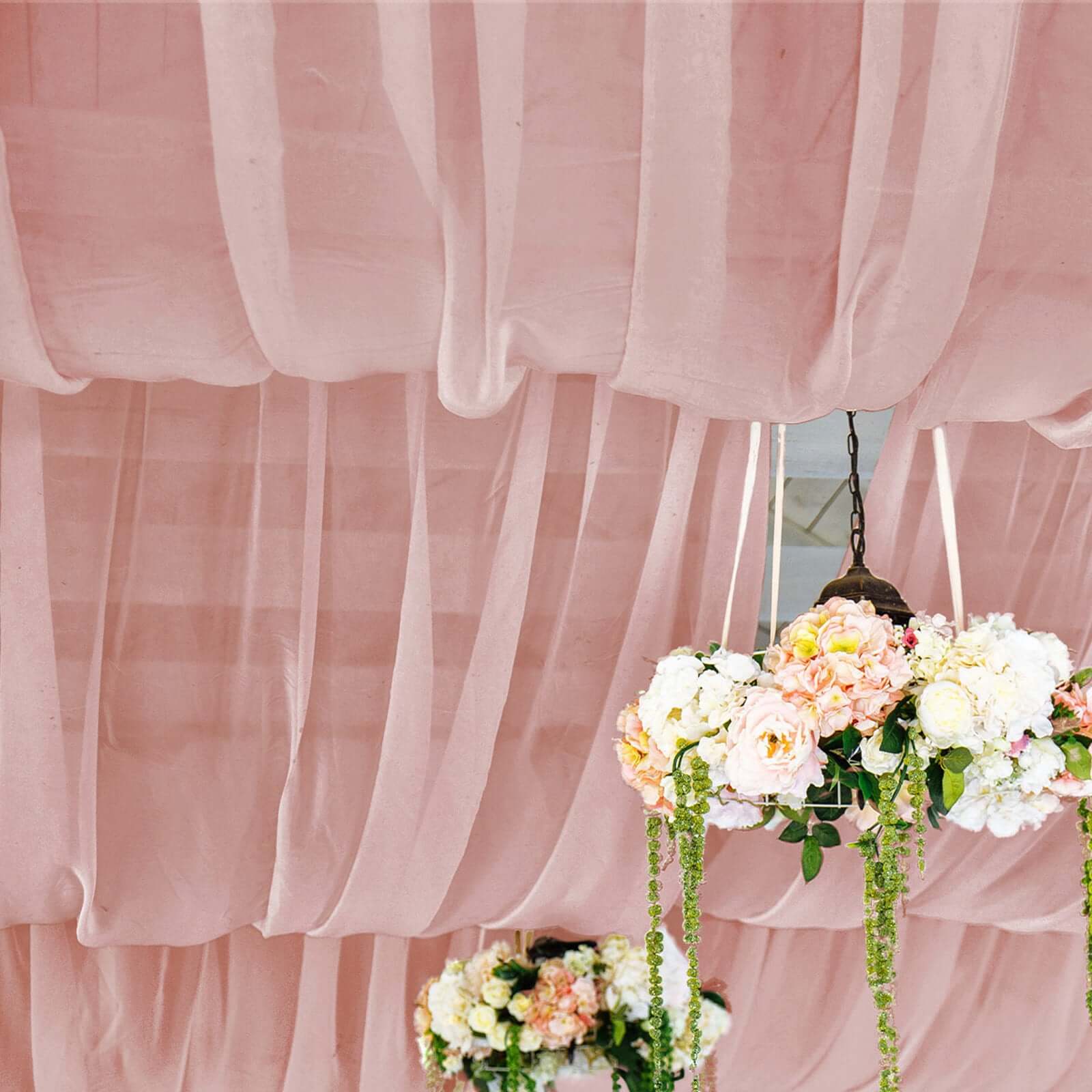 5ft x 32ft High - Quality Dusty Rose Chiffon Flame - Resistant Curtain Panel with Rod Pocket