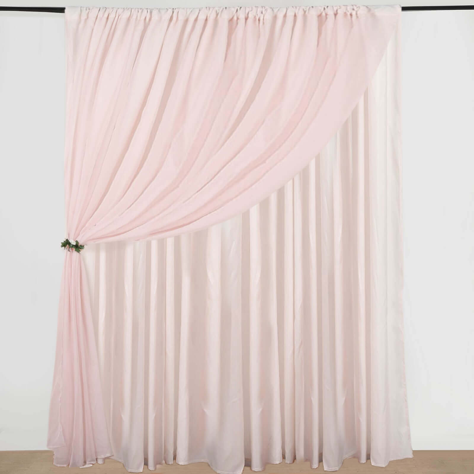 Hot Sale! 10ftx10ft Blush Dual - Layer Chiffon & Polyester Event Curtain Drapes with Rod Pockets