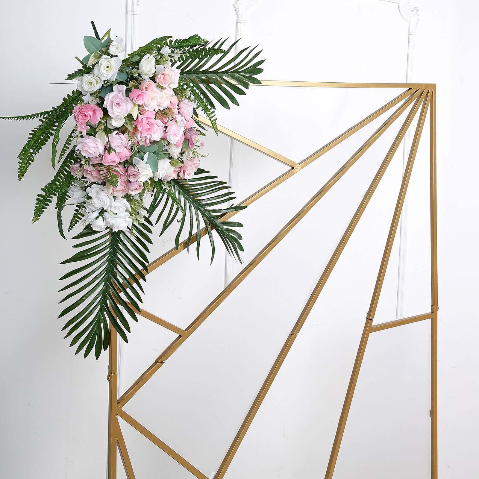 6ft Tall Gold Metal Rectangular Geometric Flower Frame for Wedding Backdrop with Cloudy Film Insert