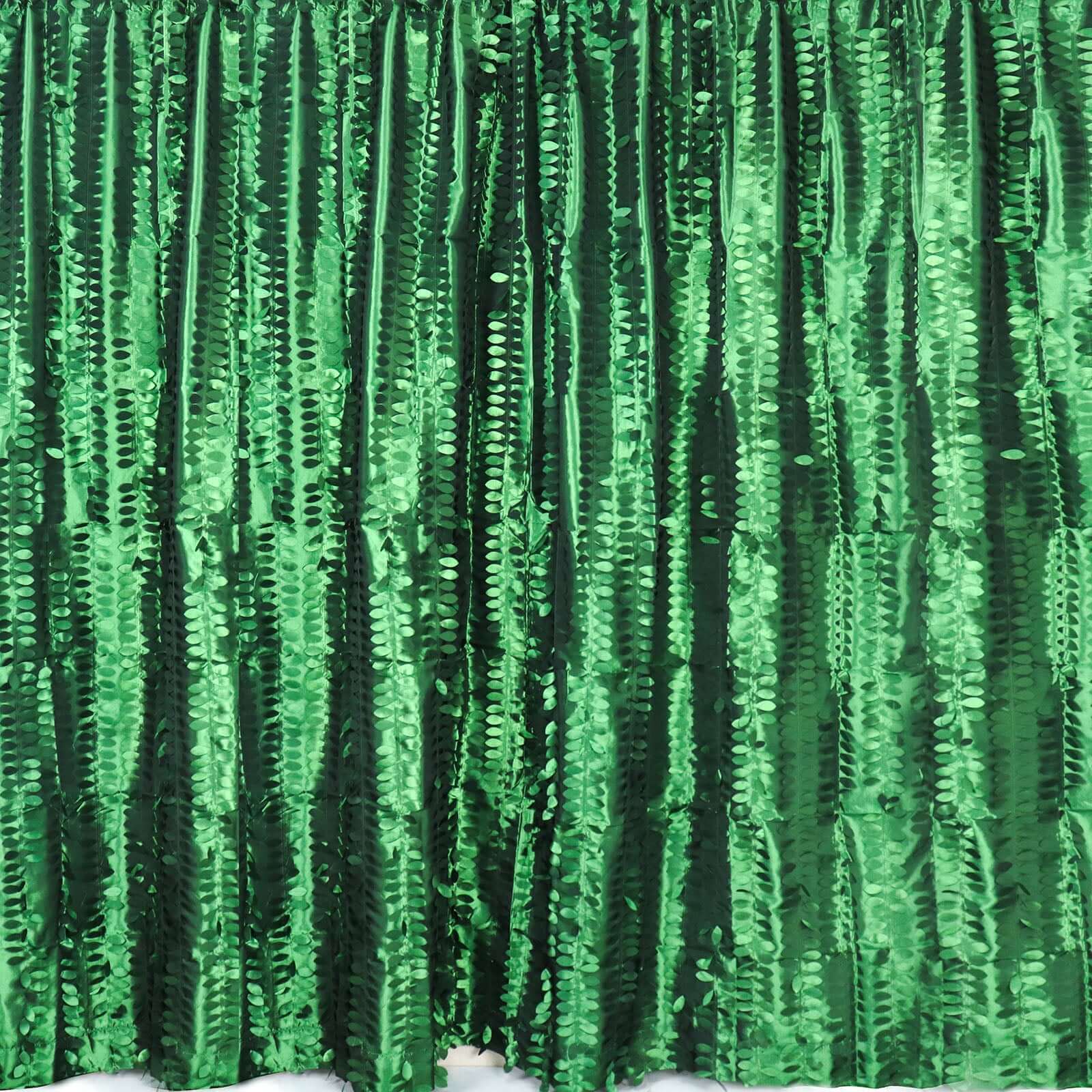 Exclusive 8ft x 8ft Green 3D Leaf Petal Taffeta Event Curtains with Rod Pocket for Backdrops