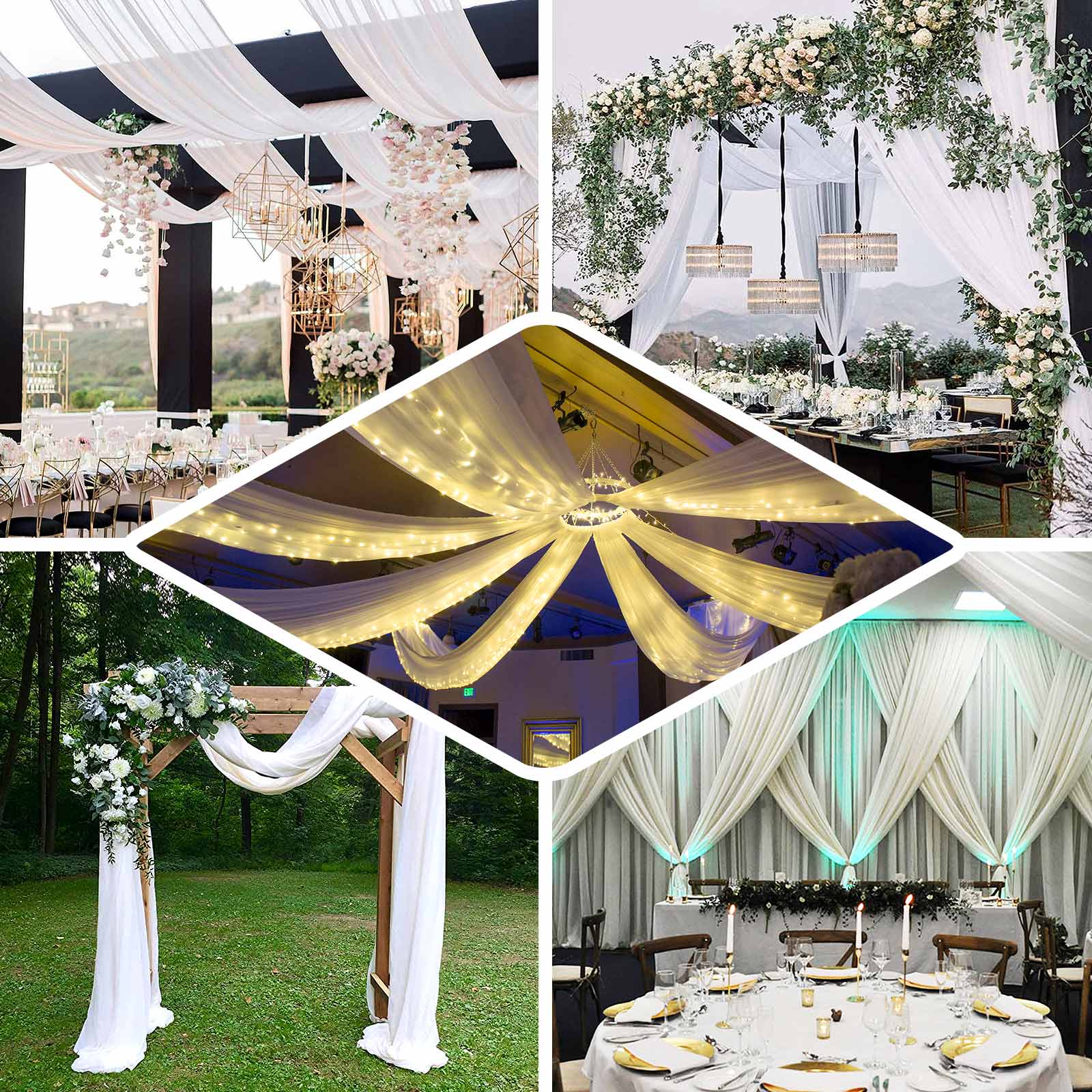 Fire-Retardant Wrinkle-Free White Scuba Polyester Ceiling Drape - 5ft x 20ft (Commercial Grade)