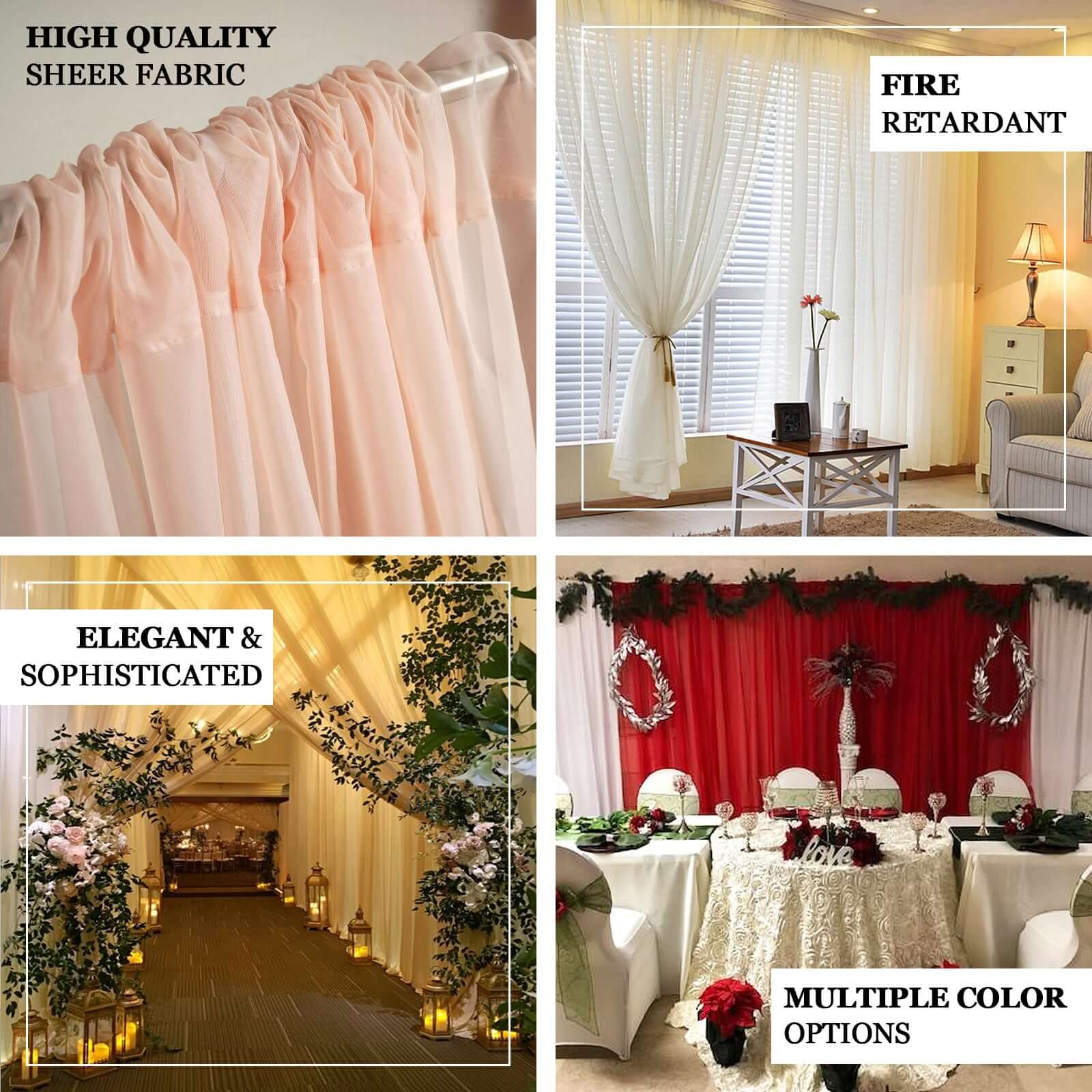 2-Pack Dusty Sage Green Flame-Resistant Chiffon Event Curtains, 10ftx10ft - Great for Events!