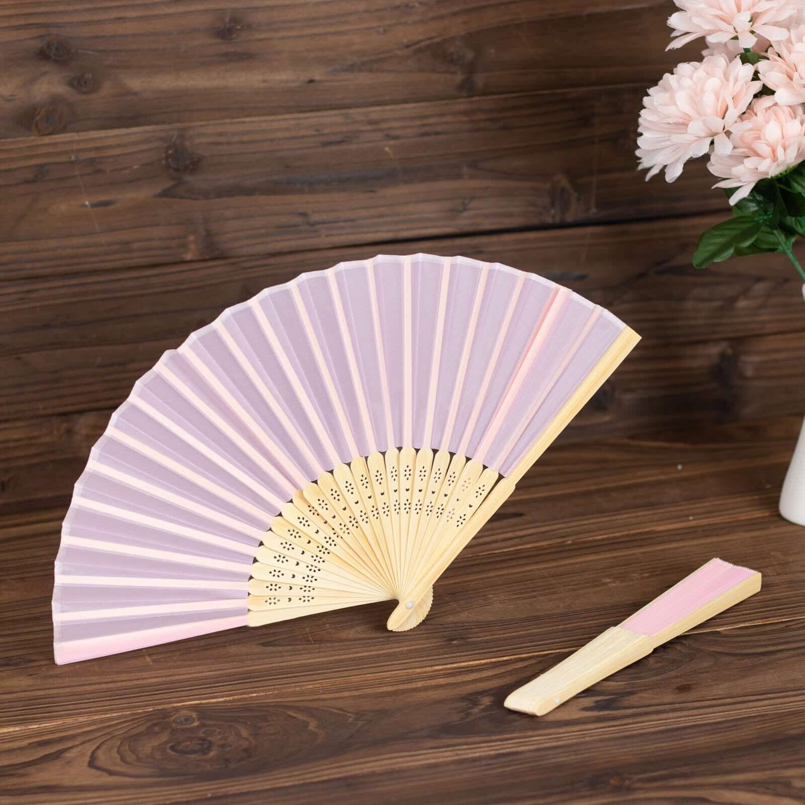 5-Piece Set of Pink Asian Silk Folding Fans for Party Favors and Decor