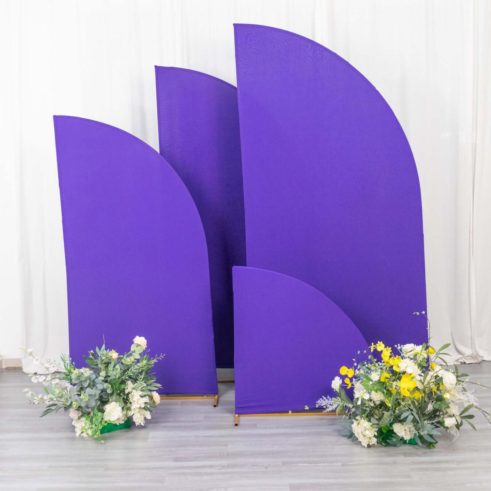 Custom-Fitted Set of 4 Matte Purple Spandex Half Moon Wedding Arch Backdrop Covers