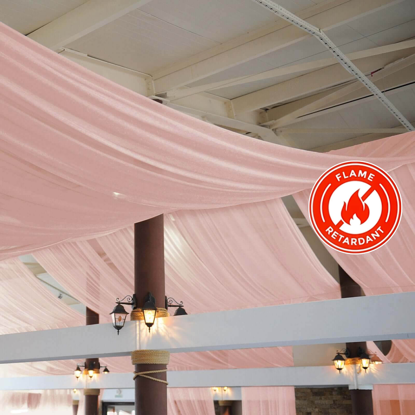 5ft x 32ft High - Quality Dusty Rose Chiffon Flame - Resistant Curtain Panel with Rod Pocket