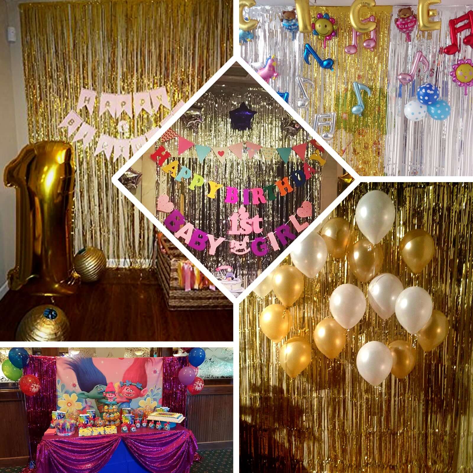 8ft Gold Metallic Foil Fringe Curtain - Ideal Party Backdrop