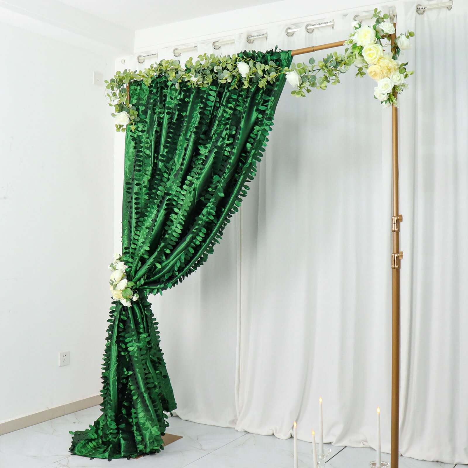 Exclusive 8ft x 8ft Green 3D Leaf Petal Taffeta Event Curtains with Rod Pocket for Backdrops