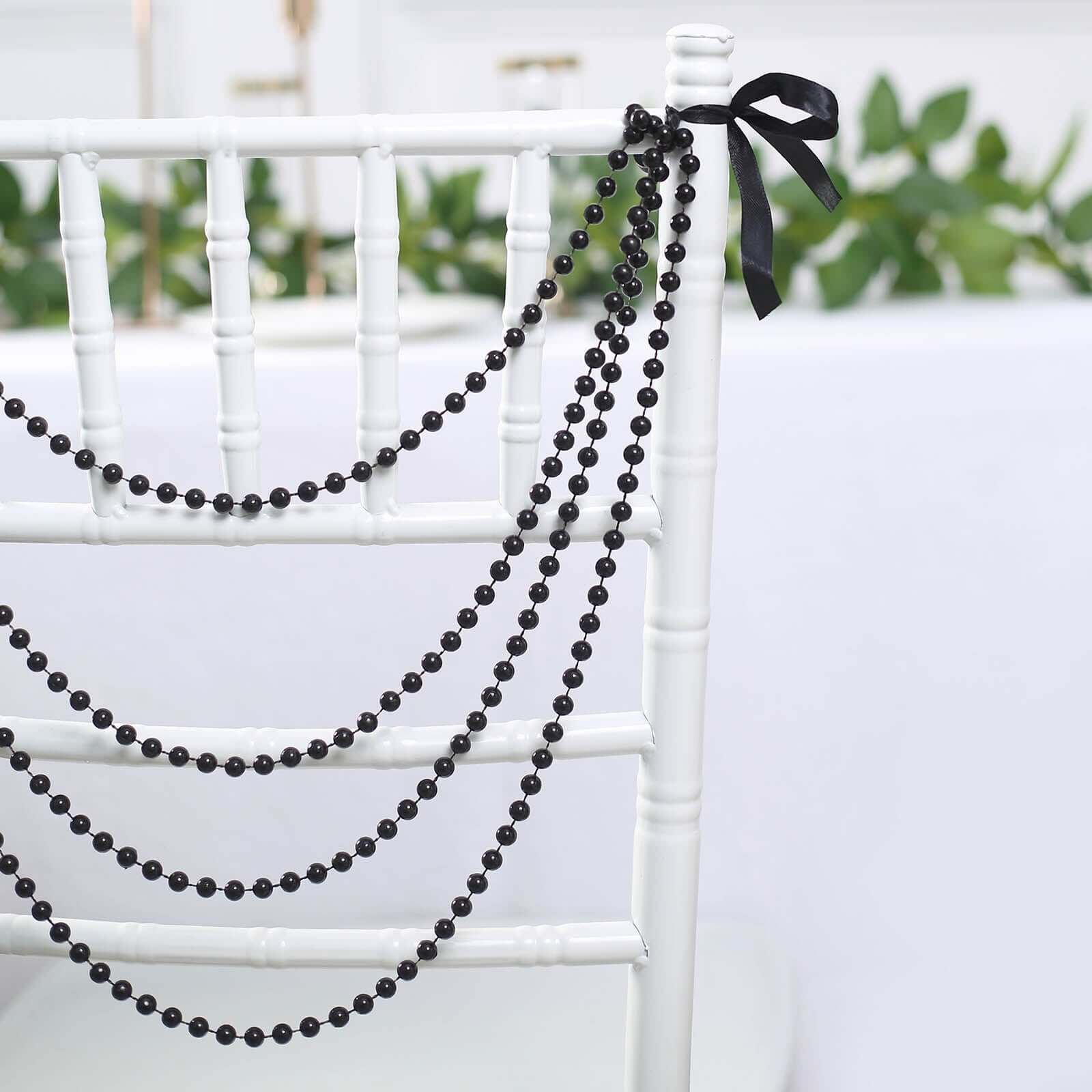 16-Foot Black Faux Pearl Beaded Chair Back Garland - Pre-Tied Gatsby Style for Chiavari Chairs