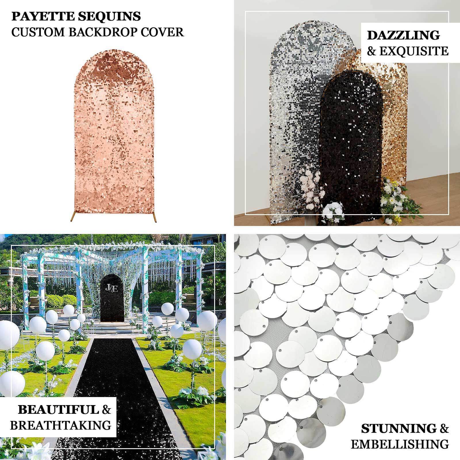 Get This 5ft Double-Sided Champagne Sparkly Sequin Cover for Your Round Top Wedding Arch