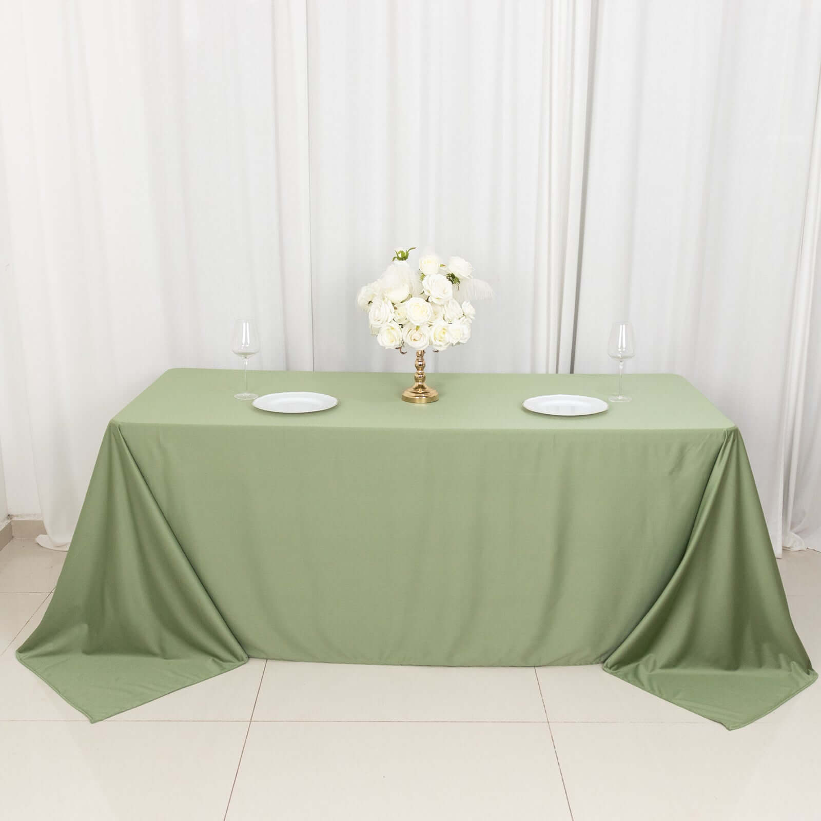 Wrinkle-Free, Stain-Resistant Dusty Sage Green Scuba Polyester 90x132 Rectangular Tablecloth