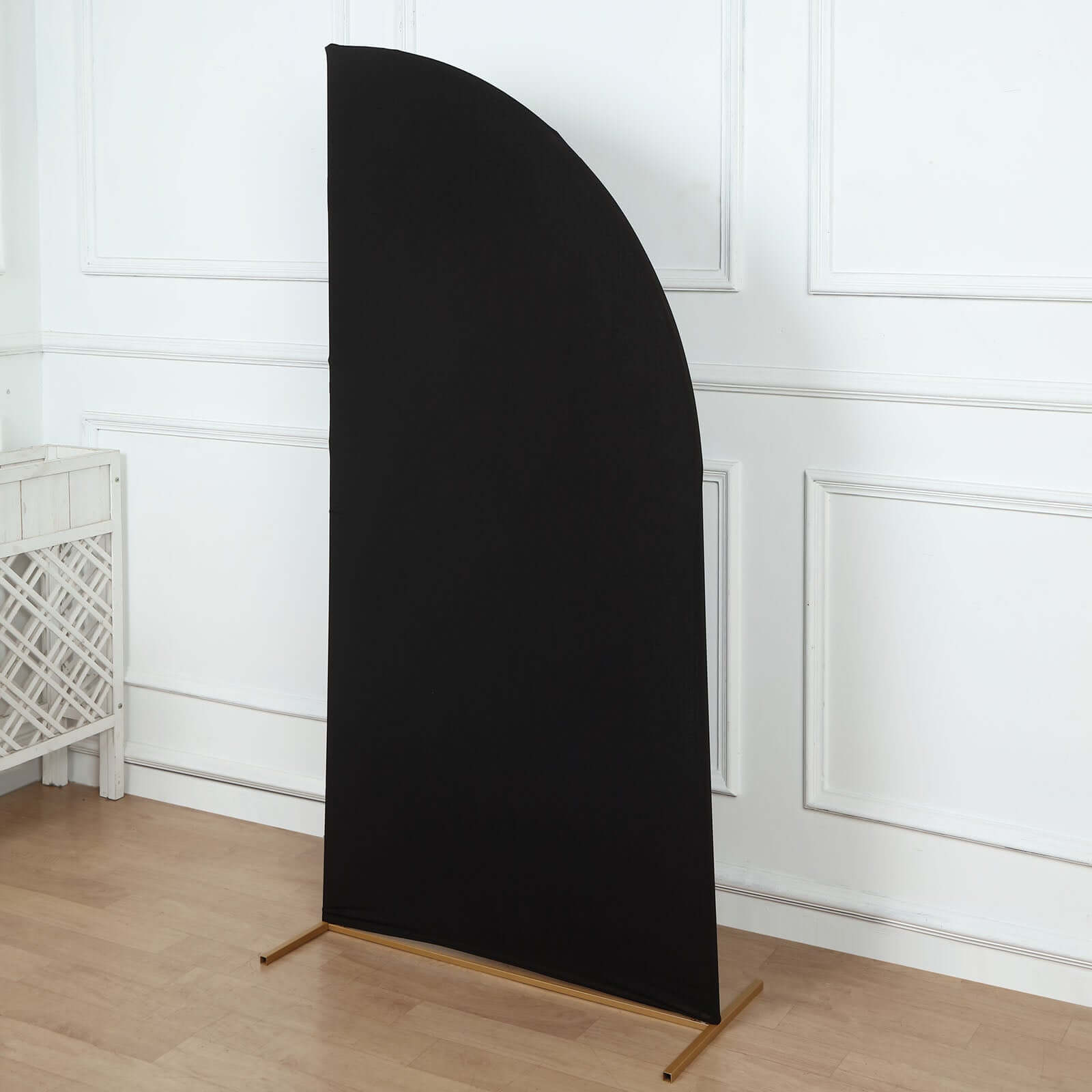 Custom-Fitted 6ft Matte Black Spandex Half Moon Chiara Wedding Arch Backdrop Cover
