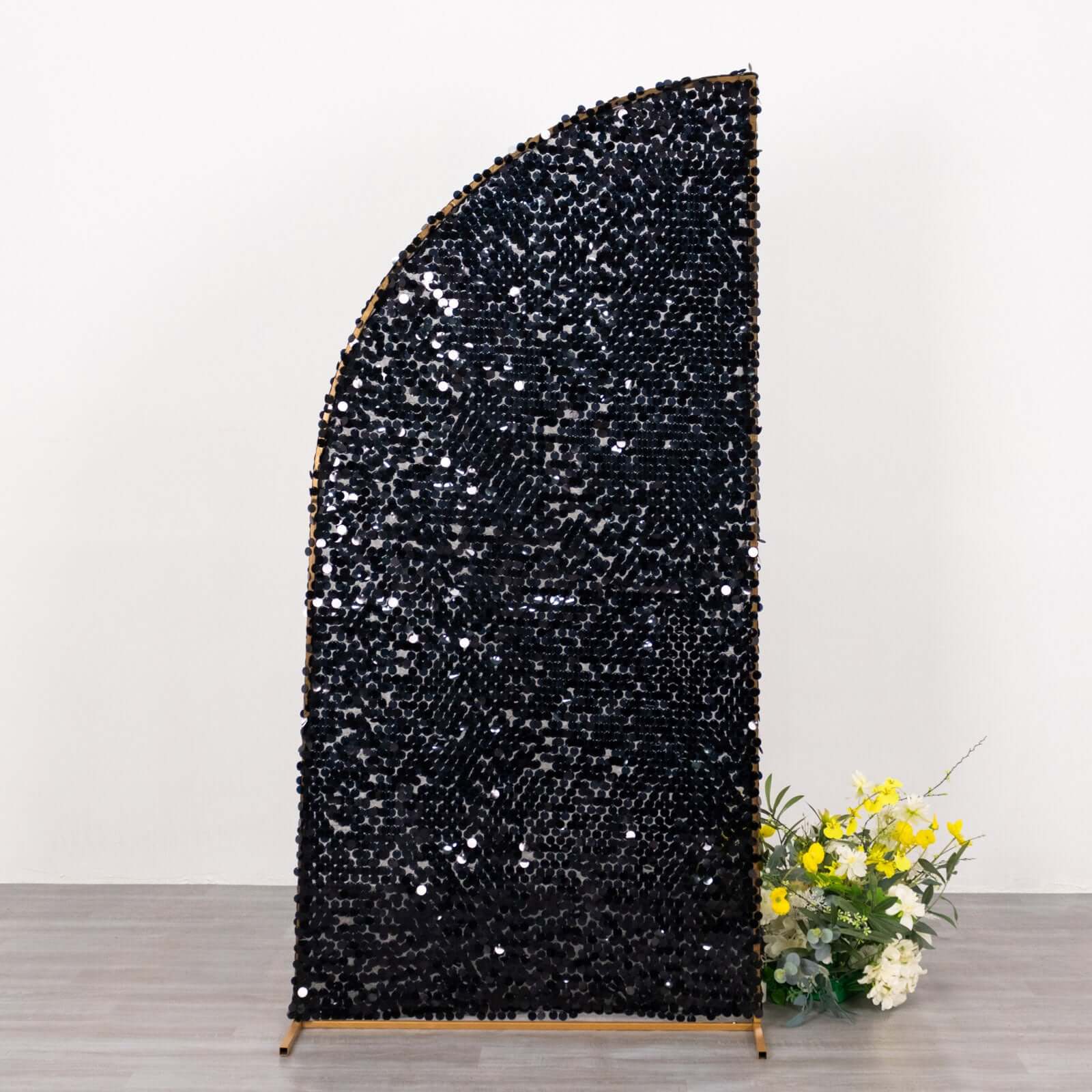 Hot Sale! 6ft Black Double-Sided Payette Sequin Wedding Arch Cover for Half Moon Backdrop Stand