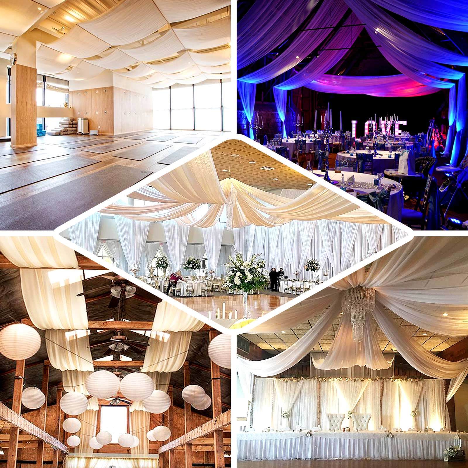 Commercial-Grade Fire-Retardant White Scuba Polyester Ceiling Drape Panel - 5ft x 40ft, Wrinkle-Free with Rod Pockets