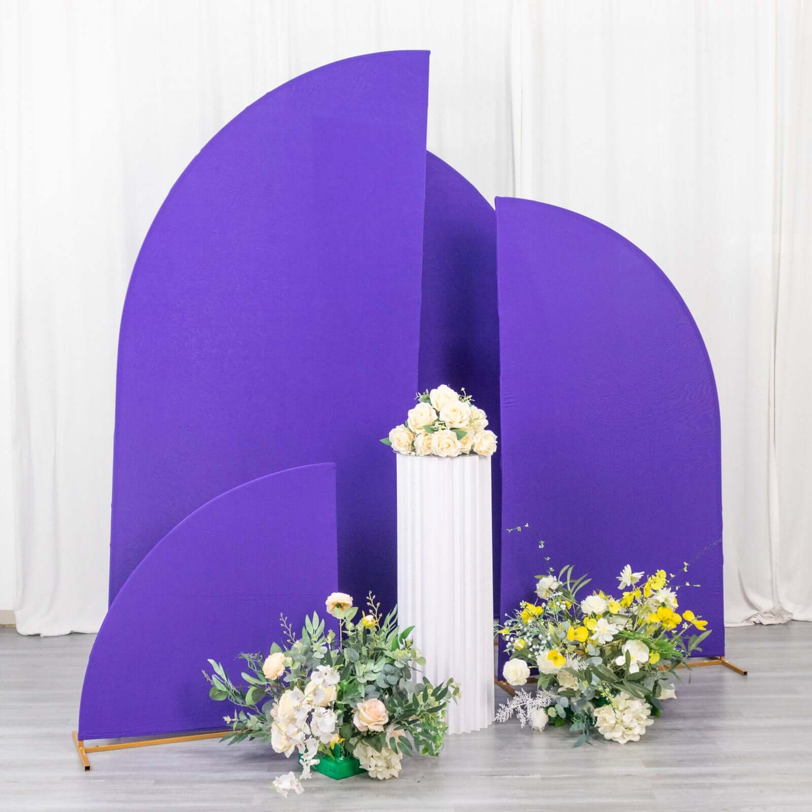 Custom-Fitted Set of 4 Matte Purple Spandex Half Moon Wedding Arch Backdrop Covers