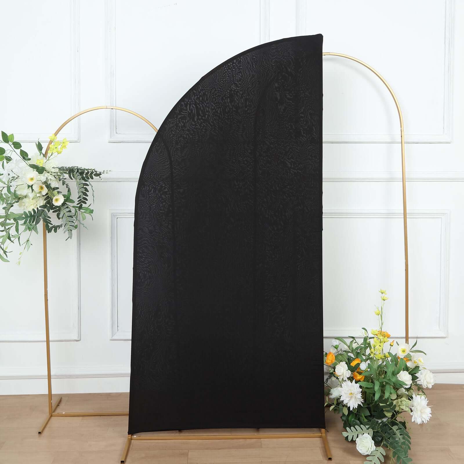 Custom-Fitted 6ft Matte Black Spandex Half Moon Chiara Wedding Arch Backdrop Cover
