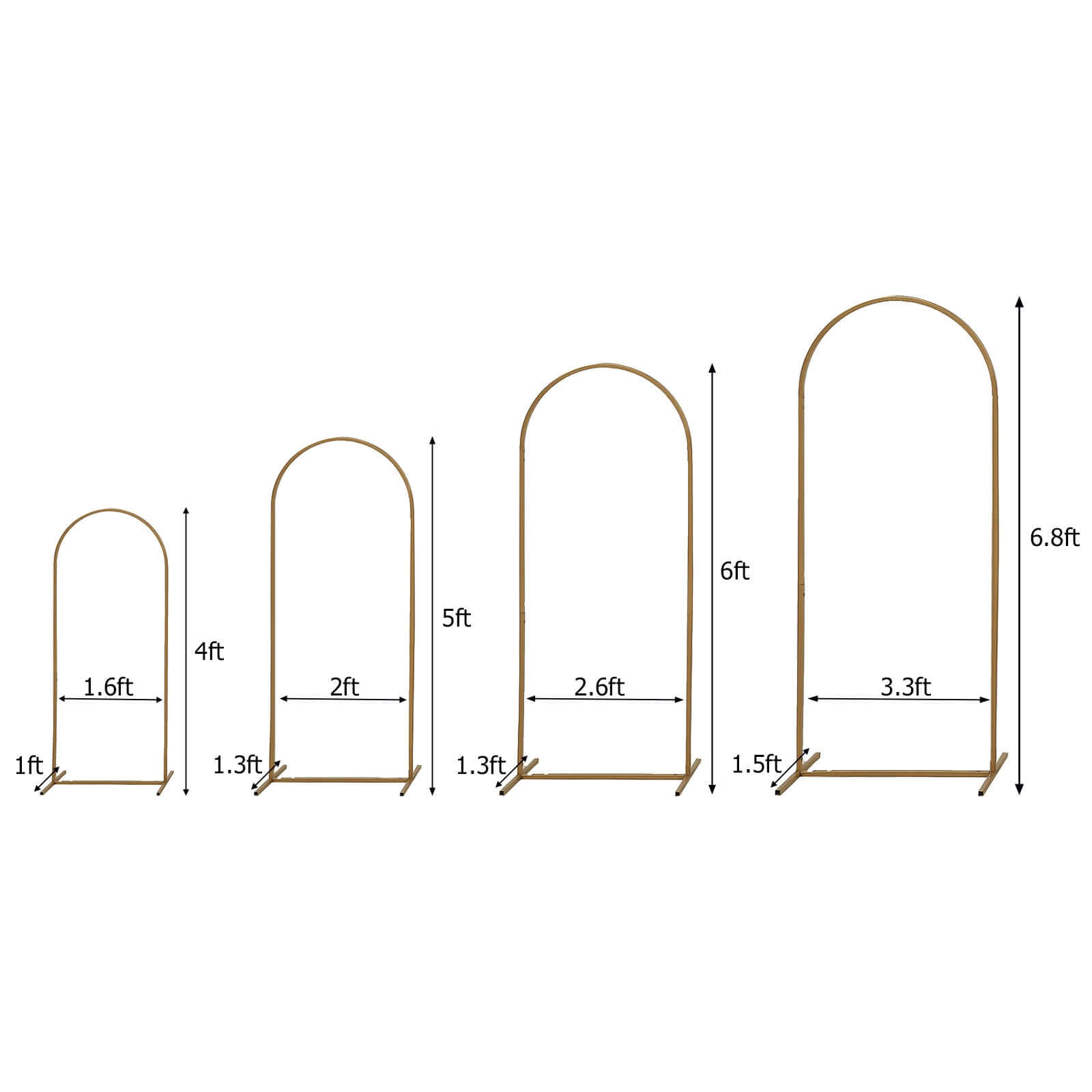 4-Piece Gold Metal Wedding Arch Backdrop Stand Set with Round Top for Floral Display