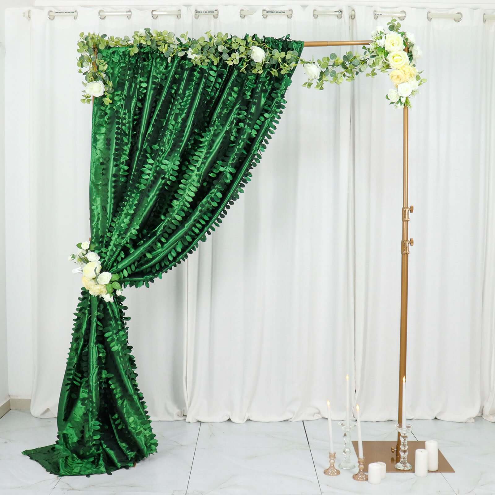 Exclusive 8ft x 8ft Green 3D Leaf Petal Taffeta Event Curtains with Rod Pocket for Backdrops