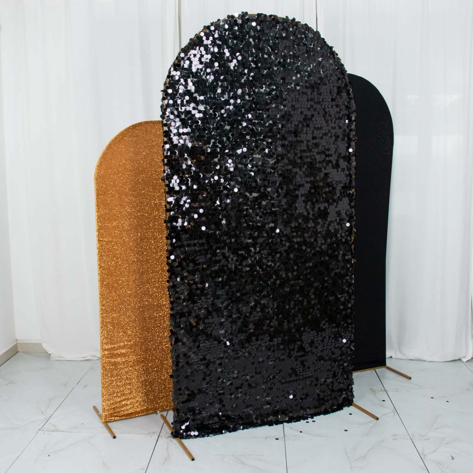 Hot Sale! Set of 3 Wedding Arch Frame Covers in Black & Gold