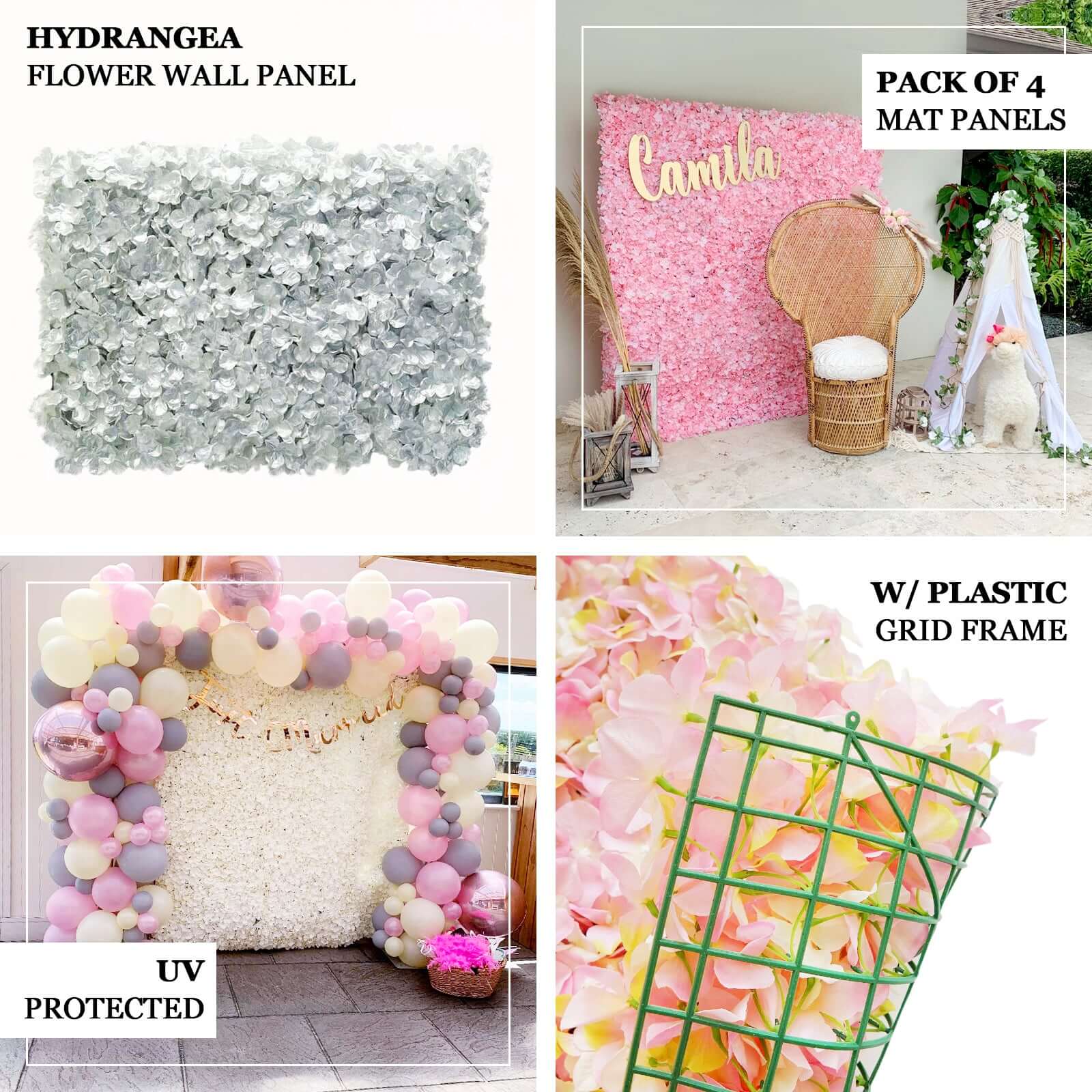 Amazing 11 Sq ft. UV-Protected Light Blue Hydrangea Flower Wall Mat Backdrop - 4 Artificial Panels