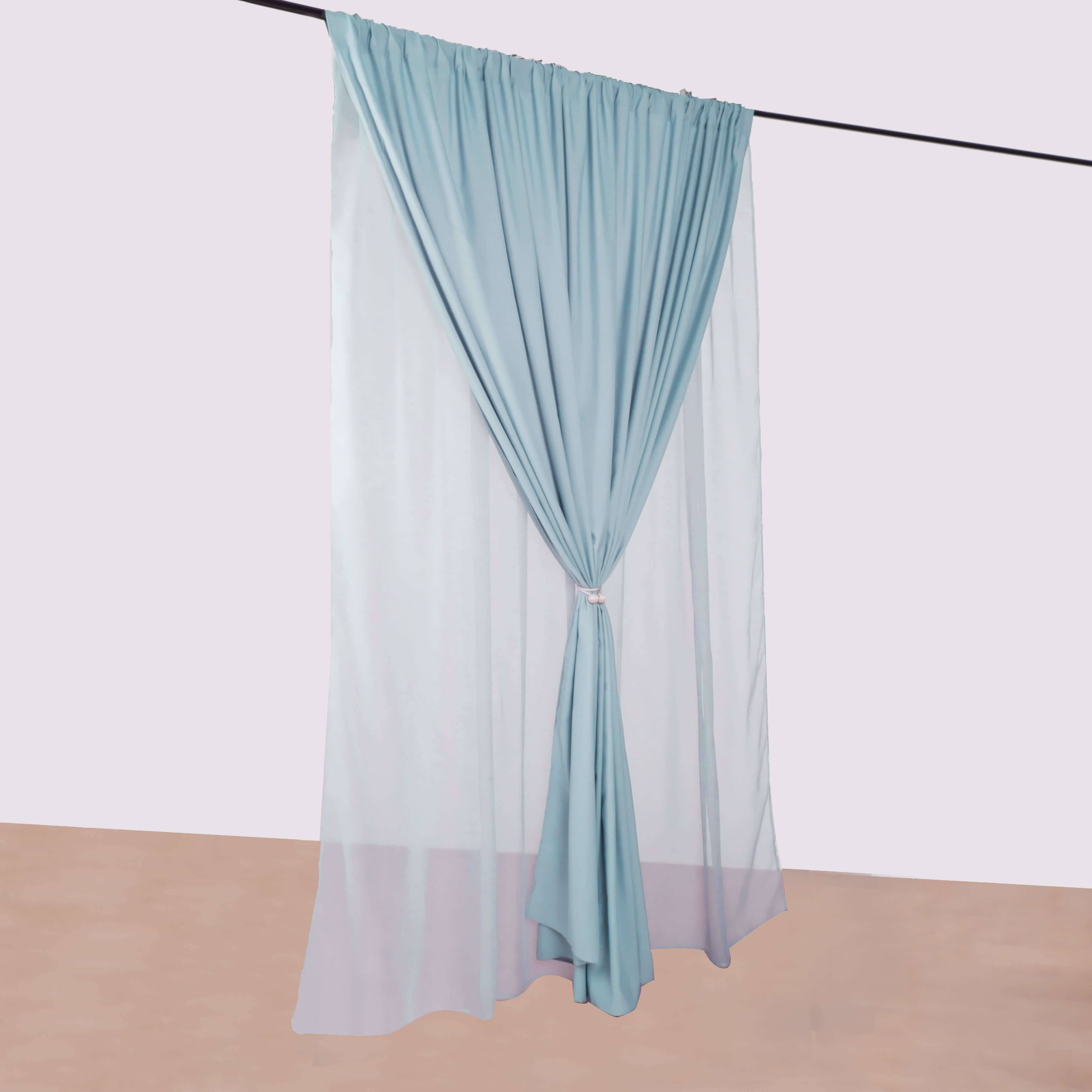 10ftx10ft Dusty Blue Dual - Layer Chiffon Polyester Event Curtain Drapes with Rod Pockets