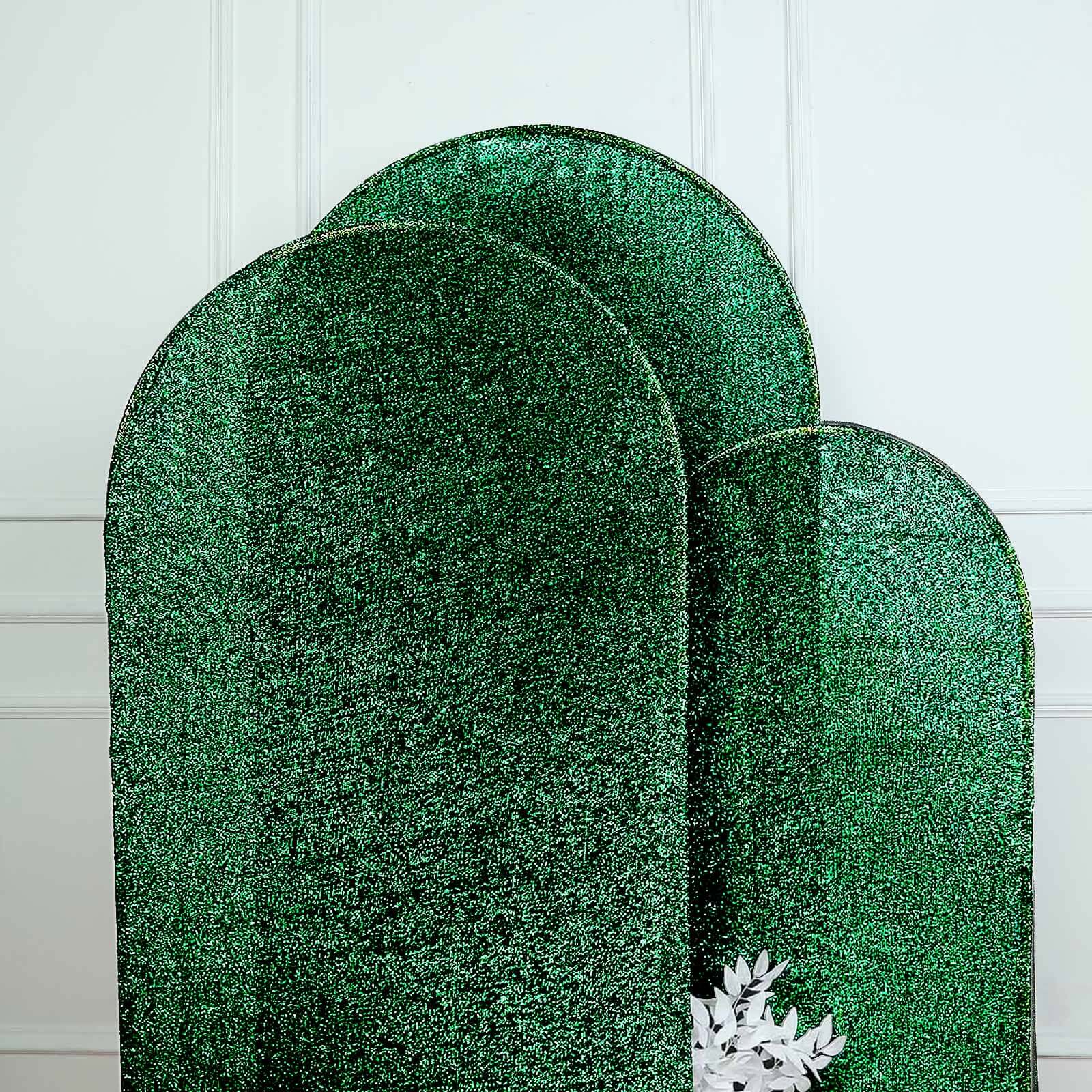 Exclusive 6ft Hunter Emerald Green Shimmer Tinsel Spandex Cover for Fitted Round Top Wedding Arch
