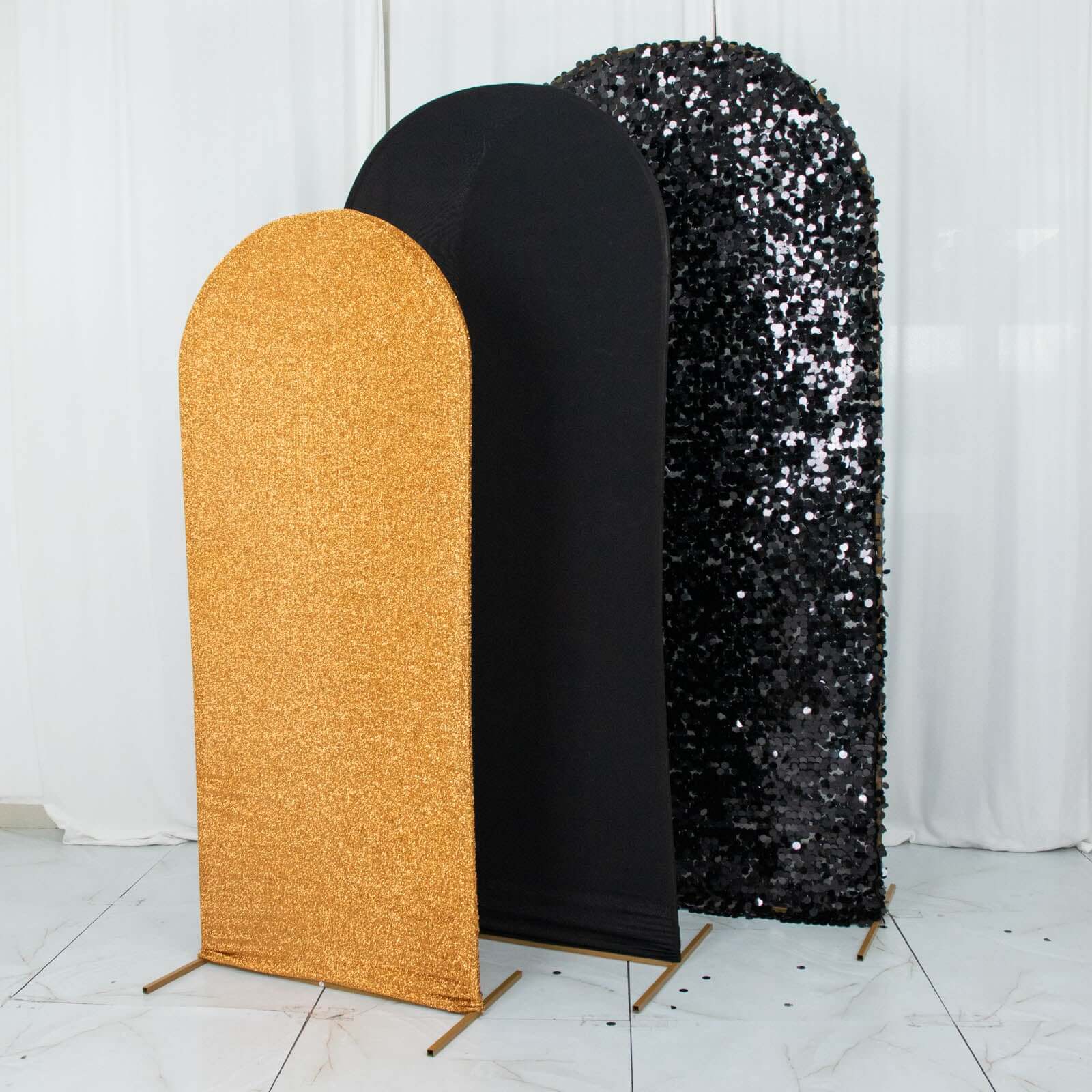 Hot Sale! Set of 3 Wedding Arch Frame Covers in Black & Gold