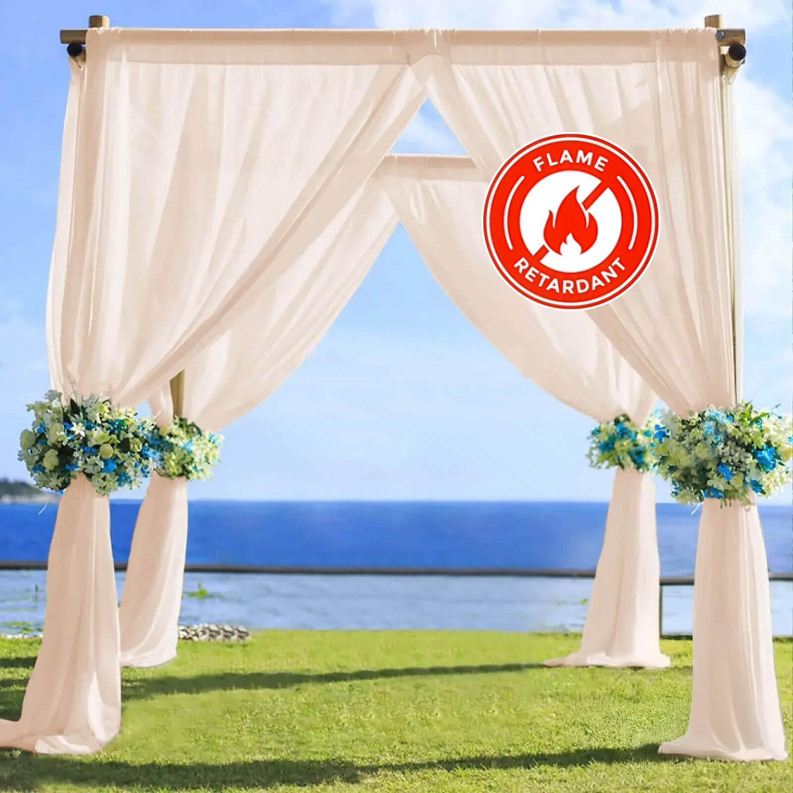 Limited-Time Offer! 5ft x 14ft Premium Nude Chiffon Flame-Resistant Curtain Panel with Rod Pocket