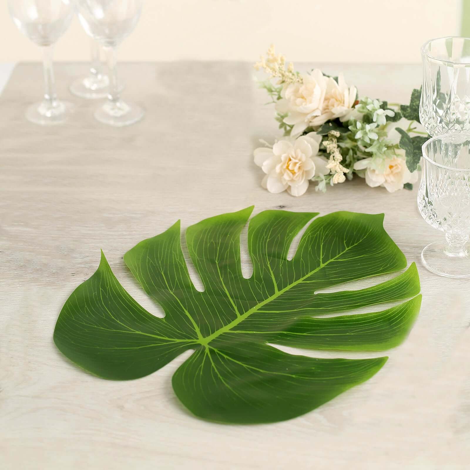 12-Pack Large Green Artificial Monstera Palm Leaves - Ideal for Summer Hawaiian & Safari Theme Party Decor