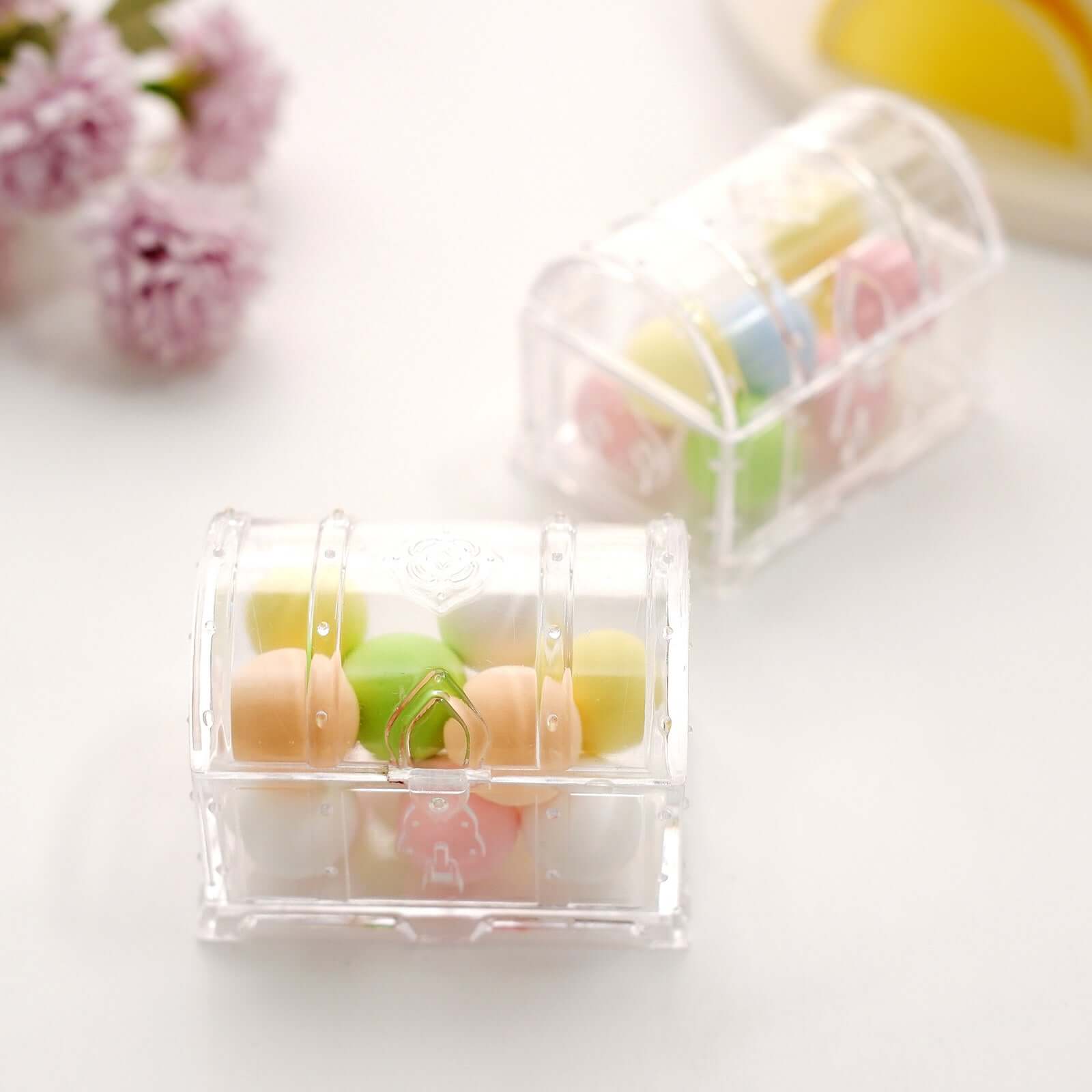 12-Pack Clear Plastic Vintage Treasure Chest Candy Gift Favor Boxes